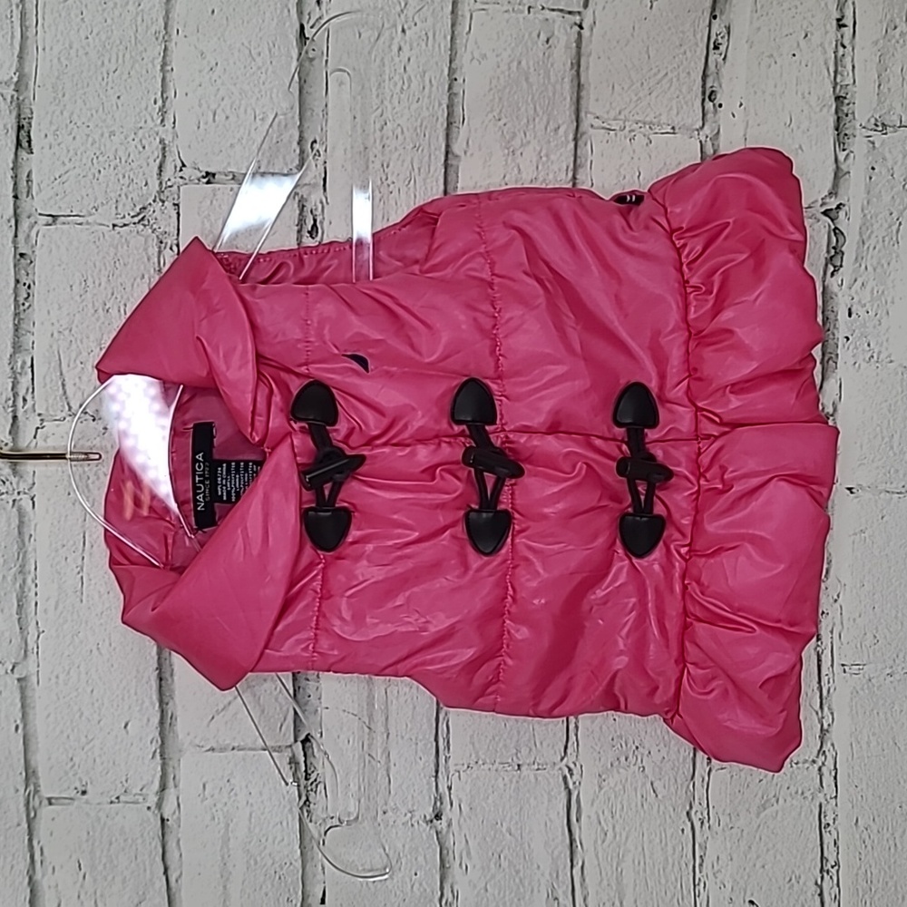Nautica Kid's Ruffle Trim Rouleau Button Closure Quilted Puffer Vest/Jacket Pink